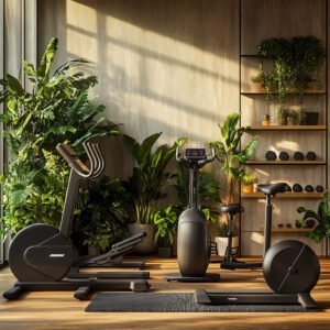 įvairūs treniruokliai sporto salėje